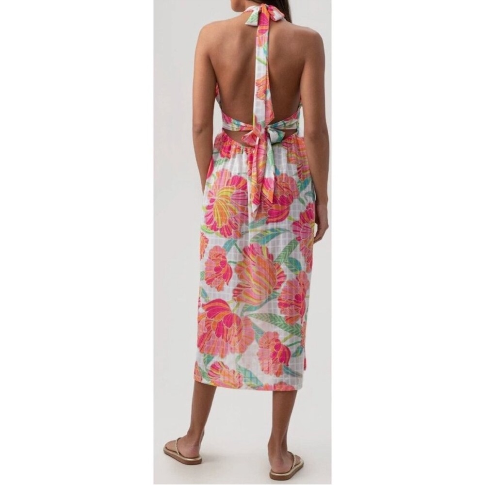 Trina Turk Poppy Floral Halter Cover Up Dress Pink White Size Small - Picture 4 of 9